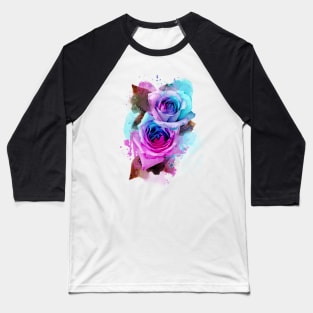 Blue and pink watercolour rainbow roses Baseball T-Shirt